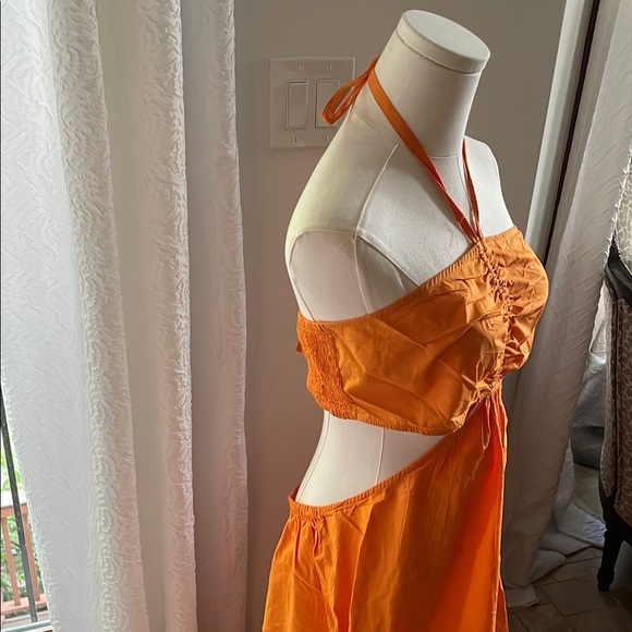 Topshop Cotton Poplar Maxi Orange Cutout Vacation Dress NWOT Medium - Picture 6 of 10